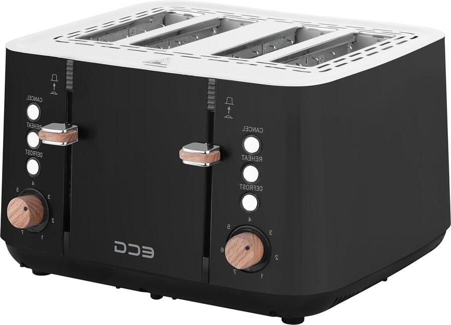 Broodrooster 4 Slots Toast Apparaat Ontbijten Thuis Houtaccenten Design 1850 Watt Zwart
