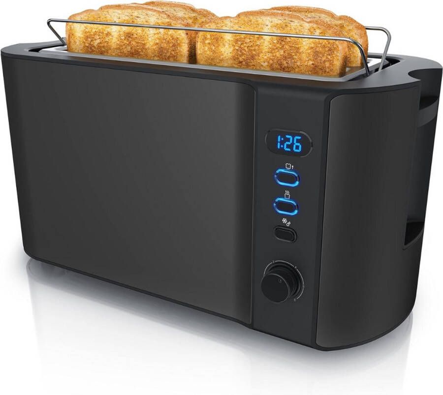 Broodrooster 4 Sneden Broodrooster Lange Sleuf Broodrooster Toaster Extra Lange Sleuven Longslot Warmteniveaus RVS Voor Heerlijke Boterhammen Ontdooi- En Opwarmfunctie Incl. Kruimellade Kruimelplaat Kruimelopvang Warmte-isol