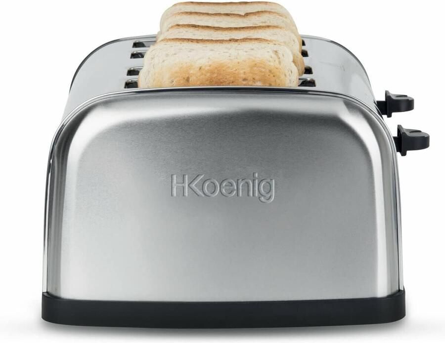 Broodrooster 4 Sneden met Brede Roosteropeningen Vintage Roestvrijstaal 6 Bruiningsniveaus Ontdooi- en Opwarmfunctie Gemakkelijk Schoon te Maken