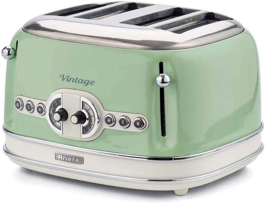 Broodrooster 4 Sneden Retro Design 6 Bruiningsstanden Kruimellade Ontdooifunctie RVS Groen 1600W