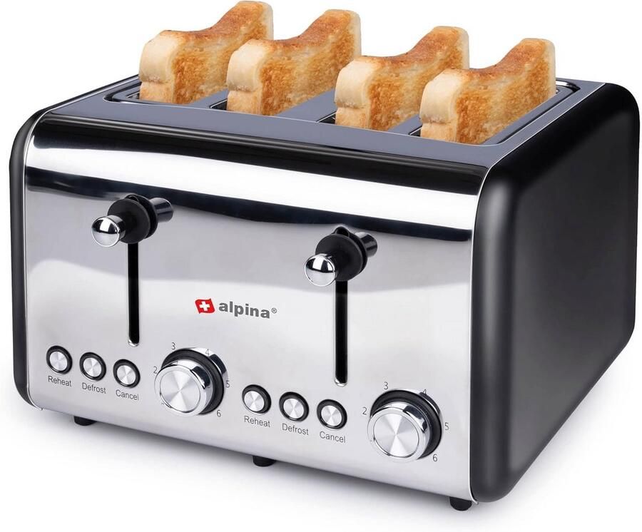 Broodrooster 4 Snedes met 6 Bruiningsstanden 230V 1500W Ontdooit en Warmt Op