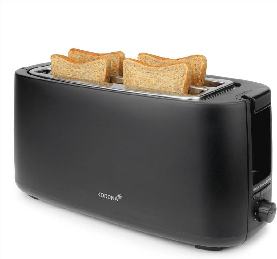 Broodrooster 4 sneeden met lange sleuf Instelbare bruiningsgraad Ontdooi rooster en verwarm 1.400 Watt Voor broodjes en croissants Matzwart