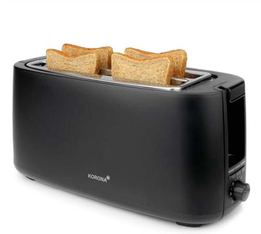 Broodrooster 4 sneeden met lange sleuf Instelbare bruiningsgraad Ontdooi rooster en verwarm 1.400 Watt Voor broodjes en croissants Matzwart