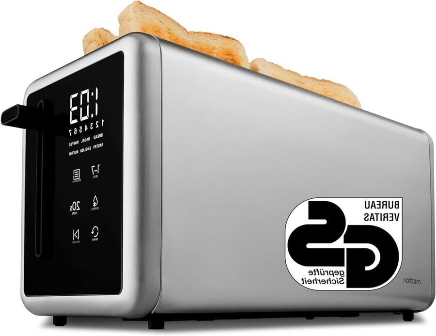 Broodrooster 4 sneetjes 4-slots toaster Snel ontbijten 5 programma's 7 standen 2 lange sleuven Mat RVS