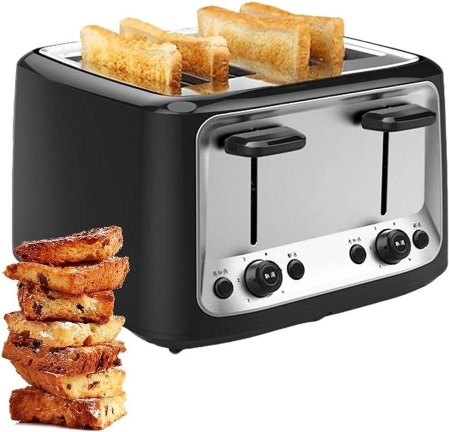 Broodrooster 4 Sneetjes Broodmachine Toastapparaat Ontbijt Bereiden Automatische Centrering 4 Sneetjes Zilverkleurig