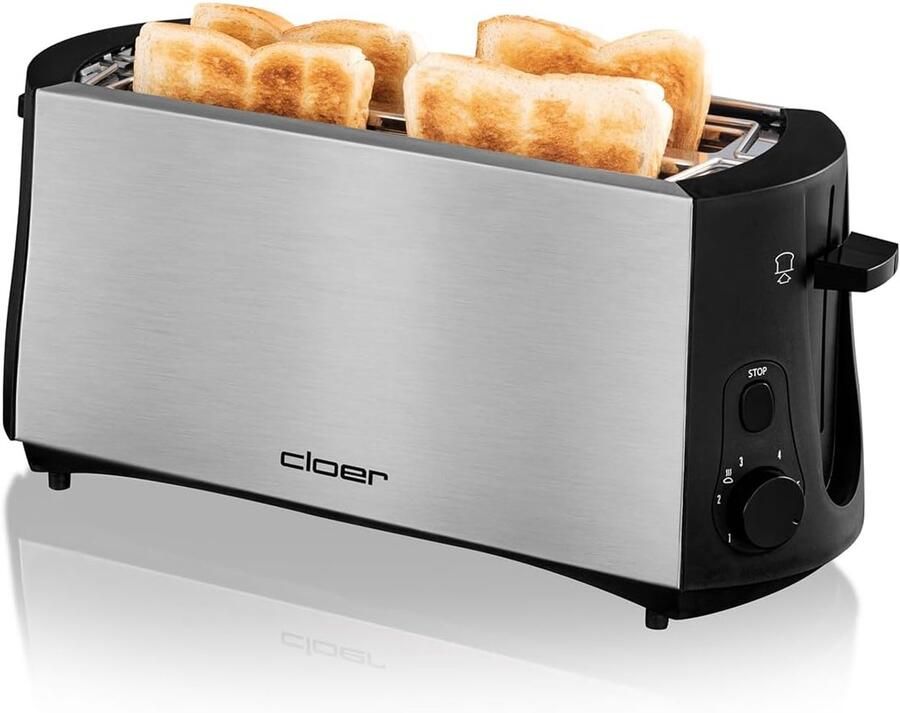 Broodrooster 4 Sneetjes Ontbijt Maken Geïntegreerd Broodjesrek 1380 Watt Zwart RVS