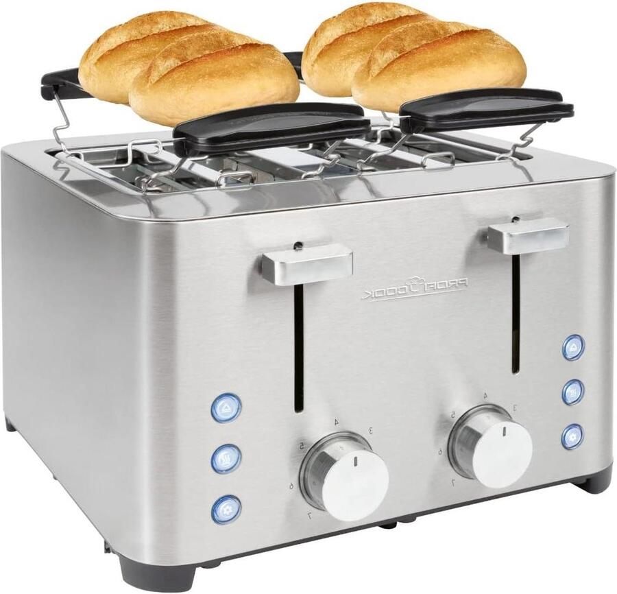 Broodrooster 4 Sneetjes Toast Apparaat Lekker Ontbijten Extra Brede Sleuven 1500 Watt Roestvrij Staal