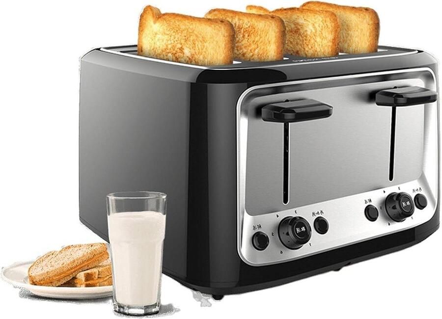 Broodrooster 4 Sneetjes Tosti Apparaat Ontbijt Bereiden Extra Brede Sleuven 4 Sneetjes Zilver