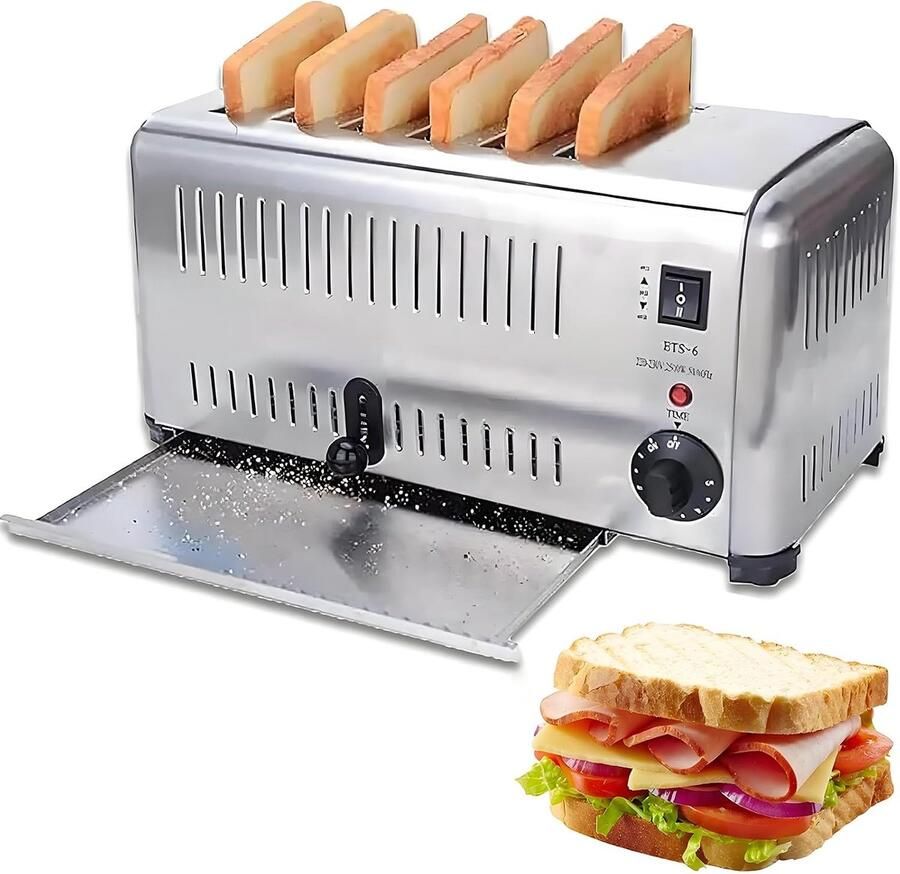 Broodrooster 6 Plakjes Roosterapparaat Ontbijt Maken Duurzaam Roestvrij Staal 5 Browning Niveaus Zilverkleurig