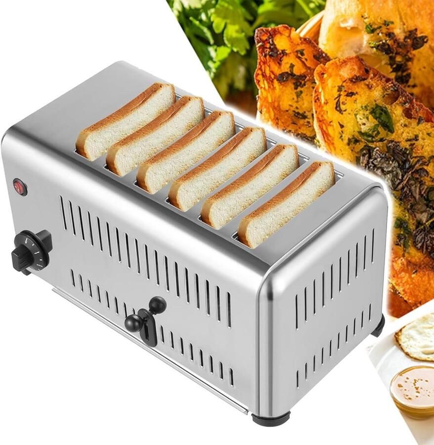 Broodrooster 6 Sleuven Keukenapparaat Toast Ontbijt Bereiden Onafhankelijk Regelbaar 6 Sneetjes Zilverkleurig