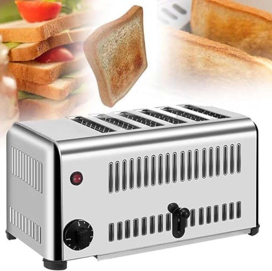 Broodrooster 6 Slices Rooster Broodmachine Snel Ontbijt Bereiden Brede Sleuven 3cm 6 Slices Zilver