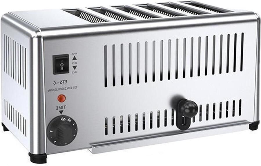 Broodrooster 6 Sneden Commerciële Toaster Ontbijt Maken Extra Brede Sleuven 2500 Watt Zilver