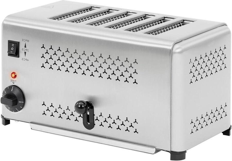 Broodrooster 6 sneetjes Toastapparaat Gastronomie Snel Toasten Roestvrijstalen behuizing 6 sneetjes Zilver