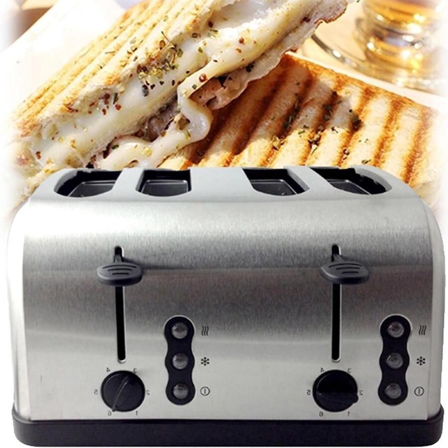 Broodrooster Brede Sleuven Toastapparaat Bagel Wafel Ontbijt Maken Gelijkmatig Roosteren Beide Kanten 4 Sleuven Roestvrij Staal