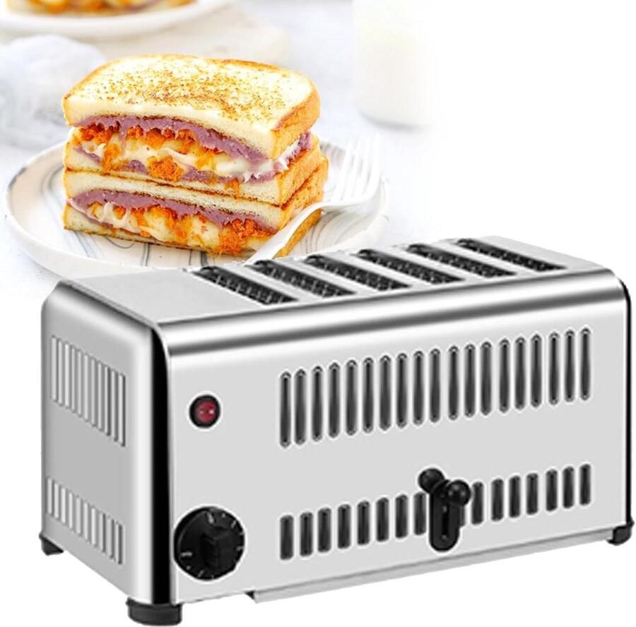 Broodrooster Brede Sleuven Toastapparaat Bagelmaker Snel Ontbijt Maken 4 of 6 Sneetjes 1-5 Min Timer