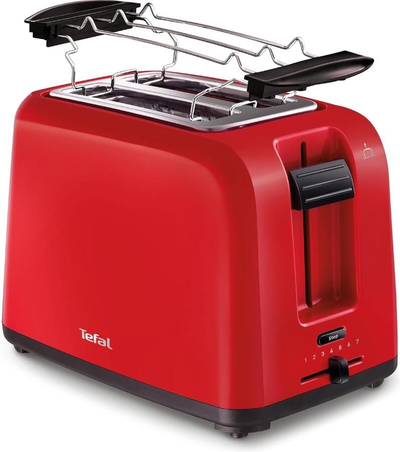 Broodrooster Dubbele Sleuf Toast Apparaat Dagelijks Ontbijt 7 Bruiningsniveaus 15.8D x 25.9B x 17.7H cm Rood