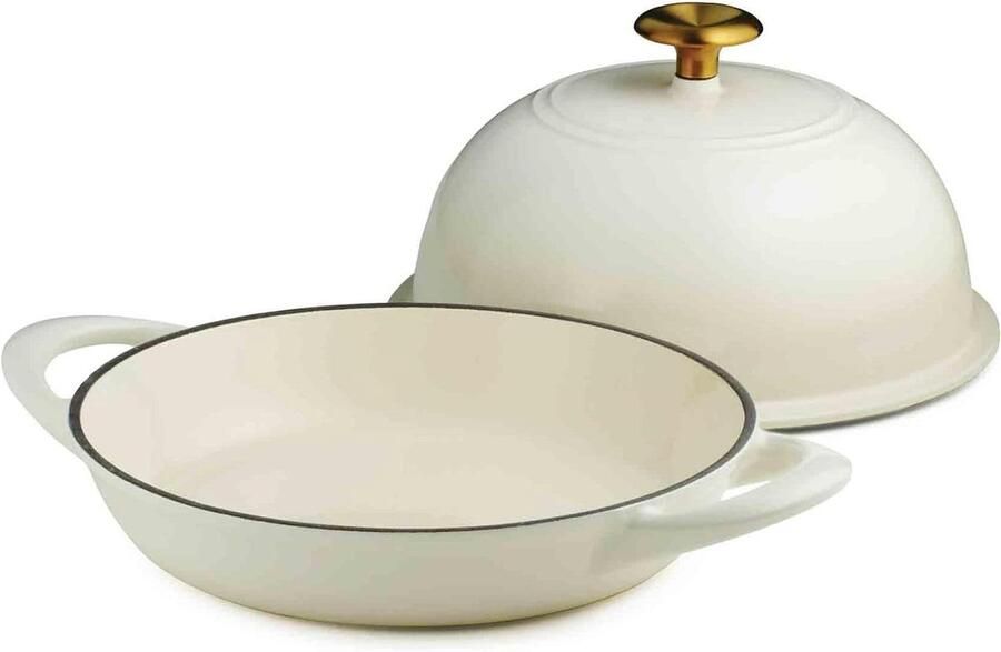 Broodrooster Gietijzer Bakpan met deksel Brood bakken thuis Geëmailleerd gietijzer 348 cm lengte Wit