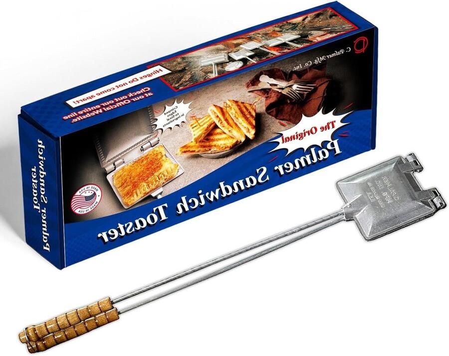 Broodrooster Gietijzer Sandwichmaker Buiten Koken Lange Steel 45 cm Lengte Aluminium