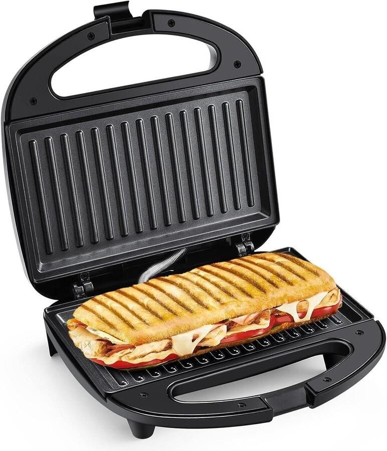 Broodrooster en Grill Toastapparaat Sandwichmaker Snelle Maaltijden Maken Antiaanbaklaag Automatische Temperatuur 750 Watt Zwart