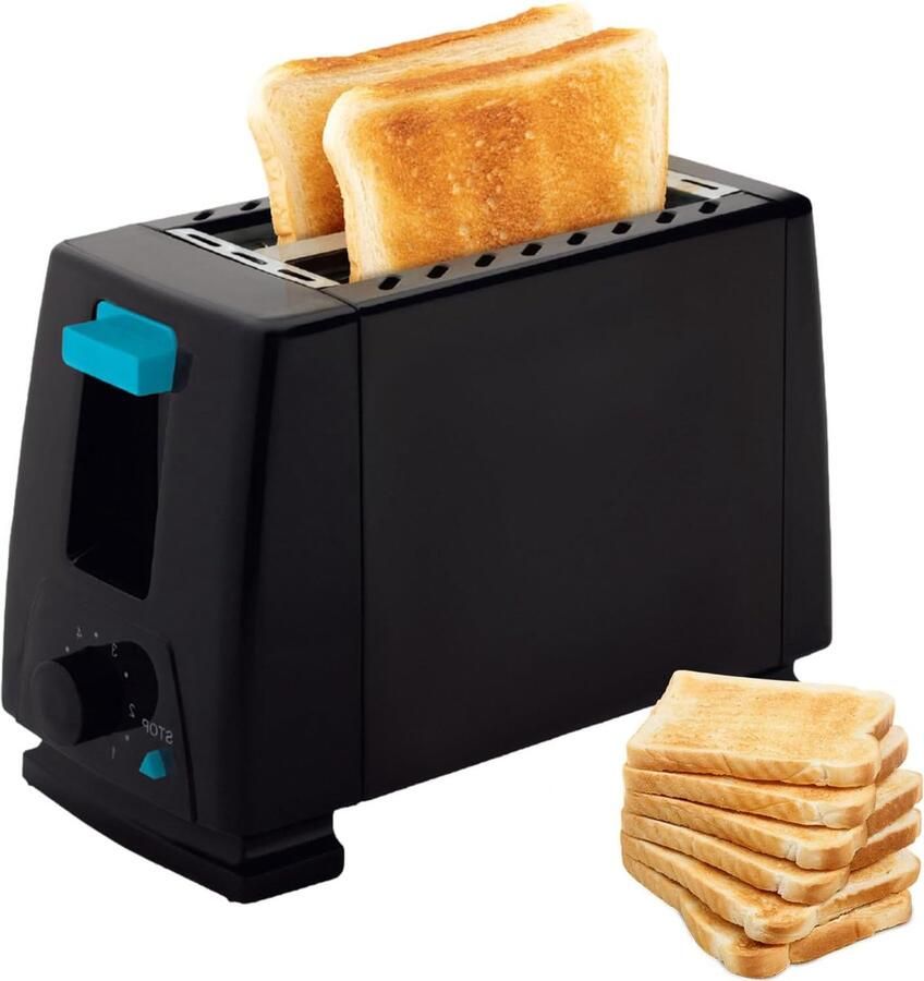 Kleine Broodrooster Apparaat voor Toast Ontbijt Maken Brede Sleuven 13x17x13 cm Zwart