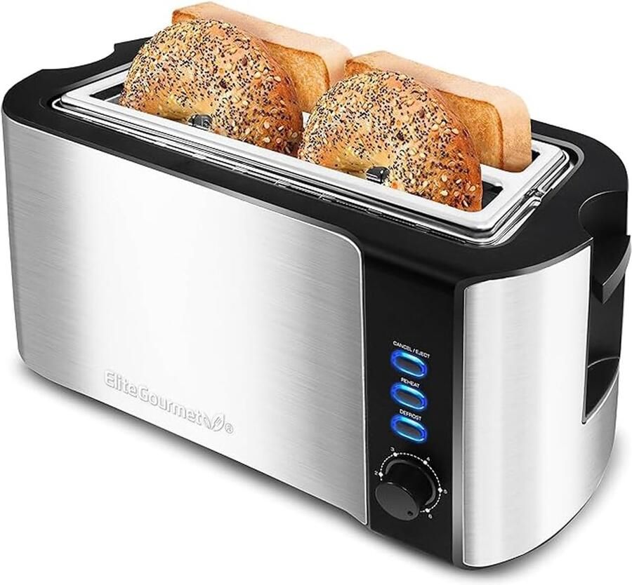 Broodrooster Lang Sleuf Toaster Breed Sleuf Brood Roosteren Ingebouwd Warmhoudrek 4 Snede Zilver Zwart