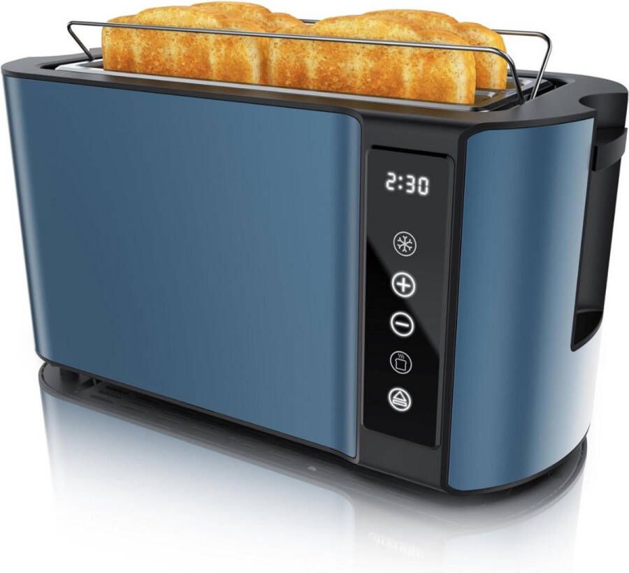 Broodrooster Lange Sleuf Broodrooster Toaster Extra Lange Sleuven Longslot Warmteniveaus RVS Voor Heerlijke Boterhammen Ontdooi- En Opwarmfunctie Incl. Kruimellade Kruimelplaat Kruimelopvang Warmte-isolerende Behuizing