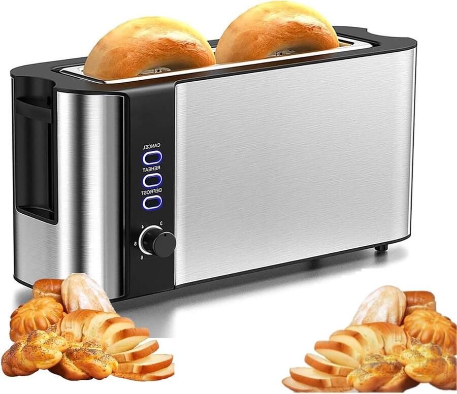 Broodrooster Lange Sleuf Dubbele Broodrooster Ontbijt Bereiden 6 Bruiningsstanden 2 Sneetjes Zilver