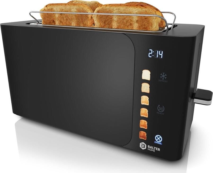Broodrooster Lange Sleuf Toaster Broodjeswarmer Perfect Ontbijt Maken Touch Bediening Display 4 Sneetjes 1500W Mat Zwart