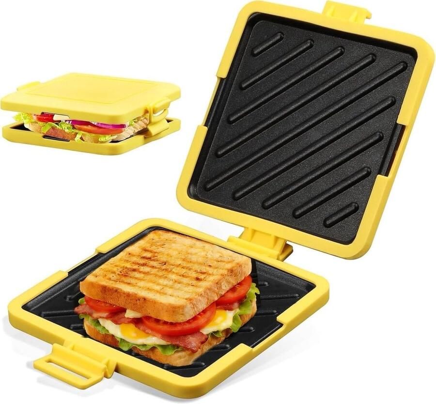 Broodrooster Magnetron Sandwichmaker Magnetron Tosti-Apparaat Snelle Verwarming En Niet-Plakkelijke Platen 1 Stuk Voor Sandwiches En Panini Geel