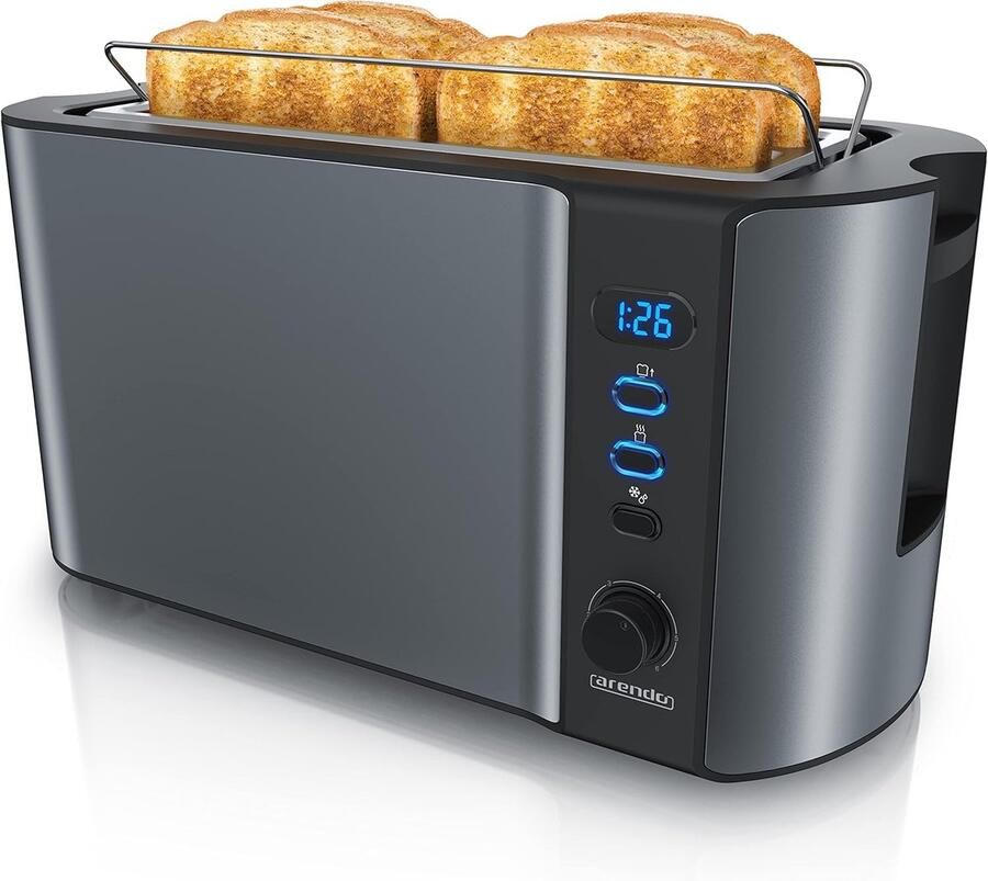 Broodrooster met 2 Brede Sleuven en Digitaal Display 1500W 3-in-1 Automatische Broodrooster met 6 Instelbare Niveaus