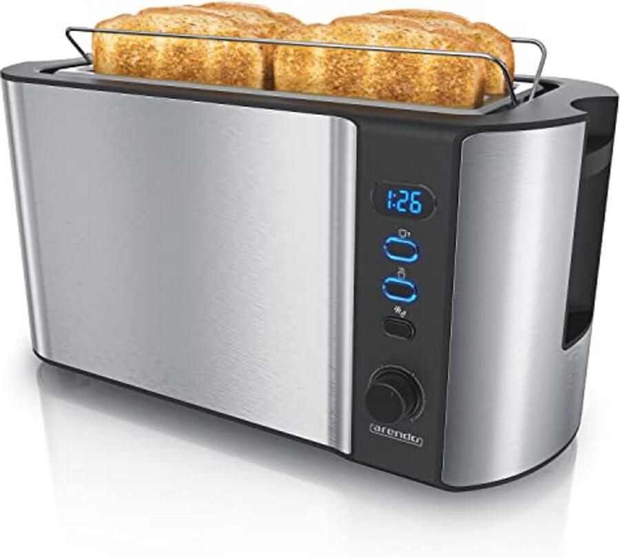 Broodrooster met 2 Brede Sleuven en Digitaal Display Automatische Toastmachine 3in1 1500W 6 Instelbare Niveaus voor Ontdooien en Opwarmen