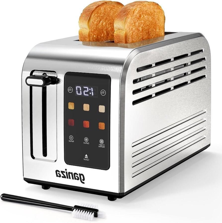 Broodrooster met 2 sleuven Roestvrij staal toaster Snel ontbijten Touchscreen bediening Brede sleuven Zilver zwart