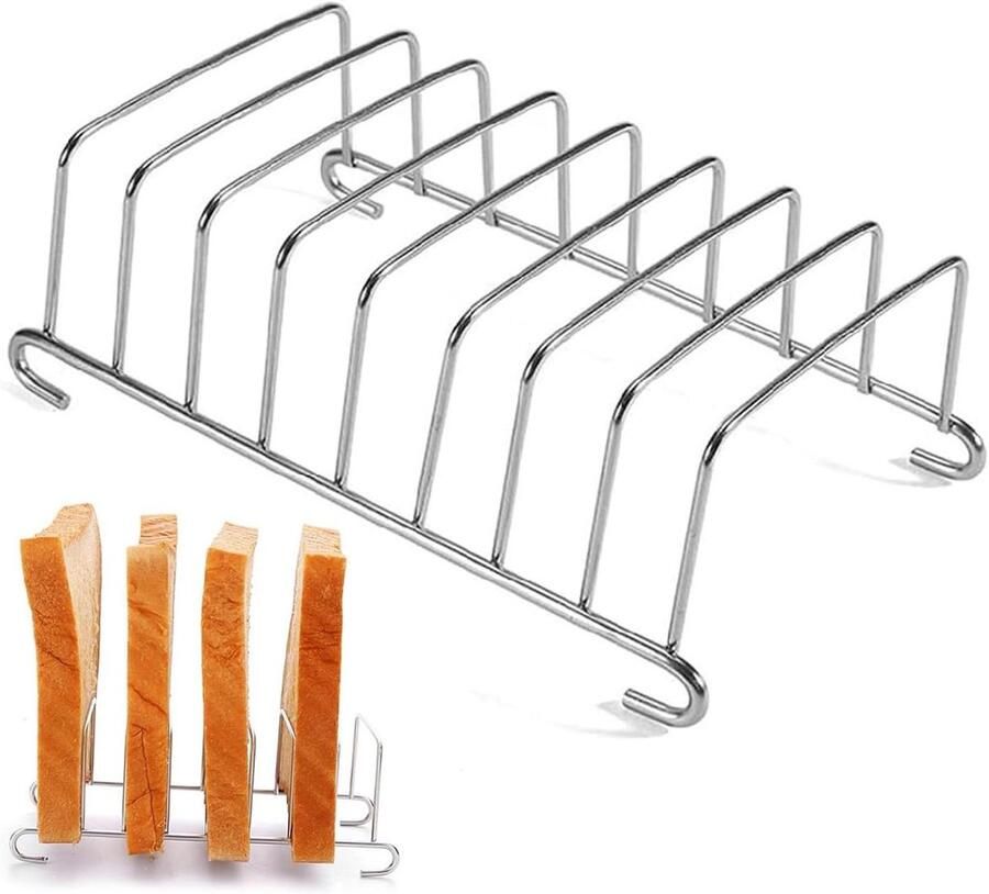 Broodrooster met 8 Sleuven Broodkoelrooster Toastrek Brood Roosteren Roestvrij Staal 14.7 cm Lengte Zilver