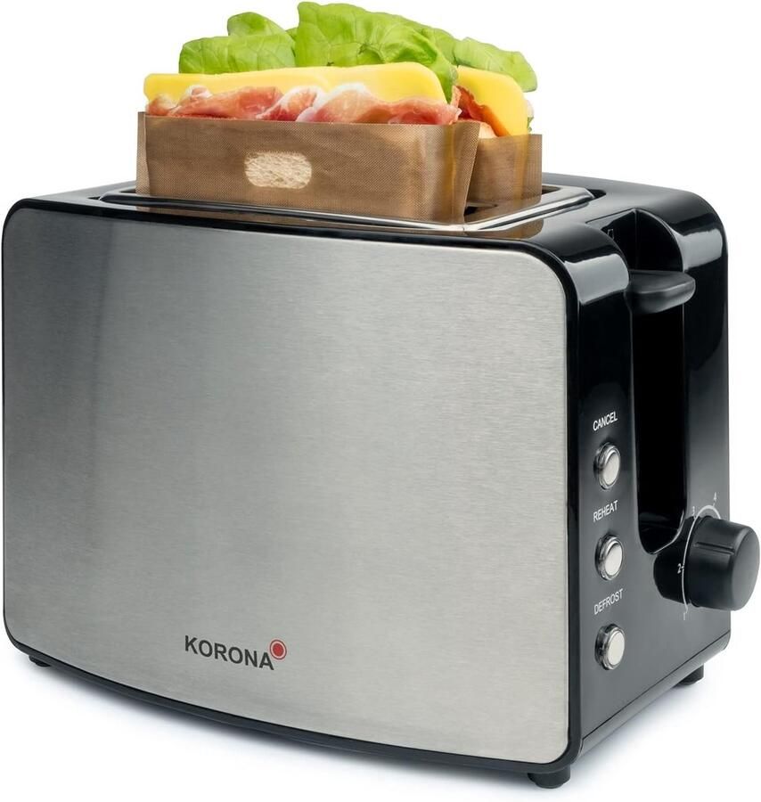 Broodrooster met dubbele sleuf en extra brede roostersleuven voor sandwiches inclusief 4 herbruikbare toastzakken