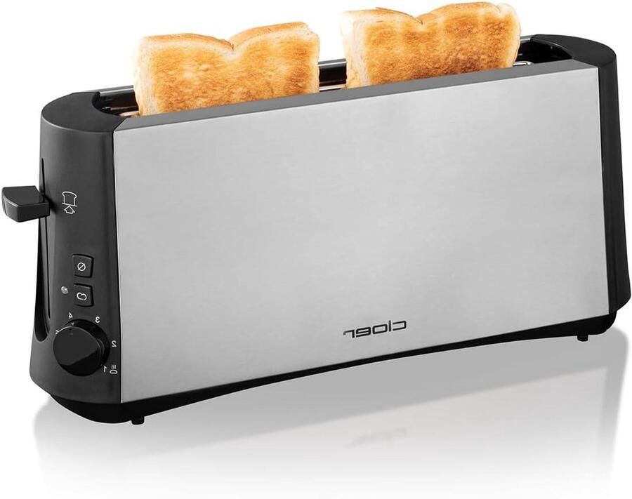 Broodrooster met lange sleuf Toastapparaat Perfect ontbijt Speciale grijze broodfunctie Voor 2 sneetjes Mat RVS