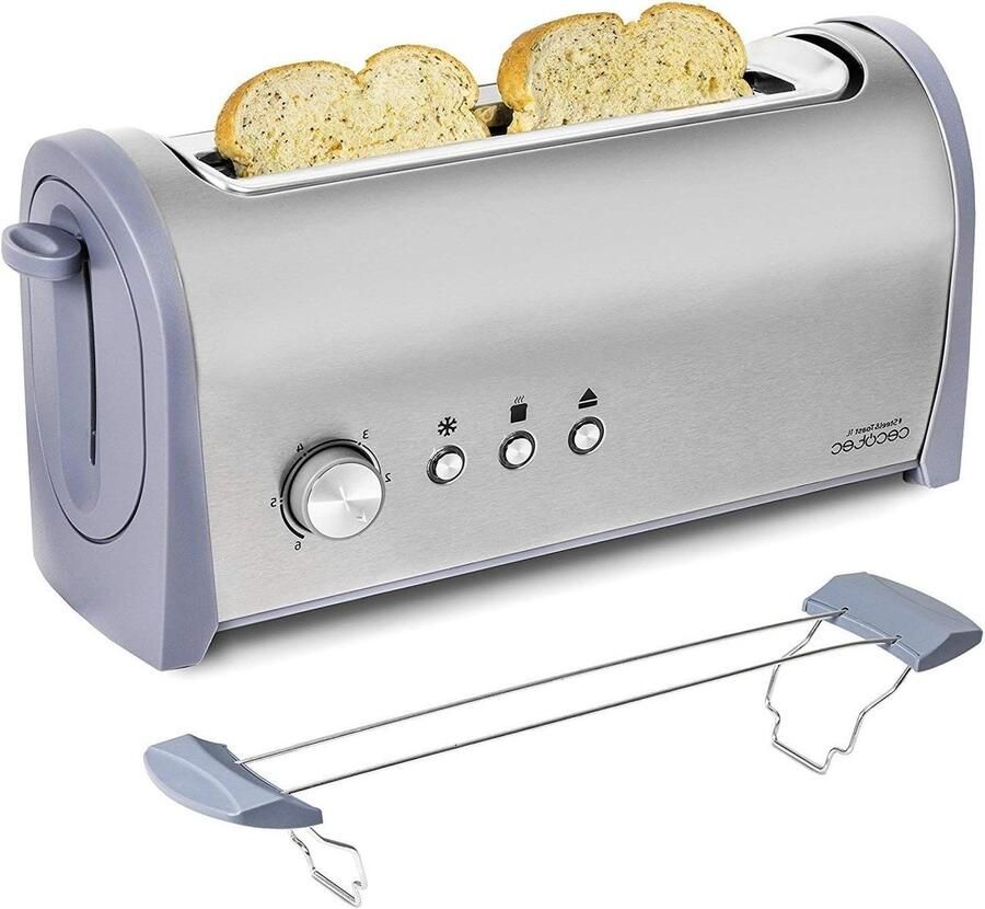 Broodrooster met lange sleuf Tostiapparaat Broodrooster Ontbijt Bereiden Zelfcentrerend Systeem 1000 W Zilver