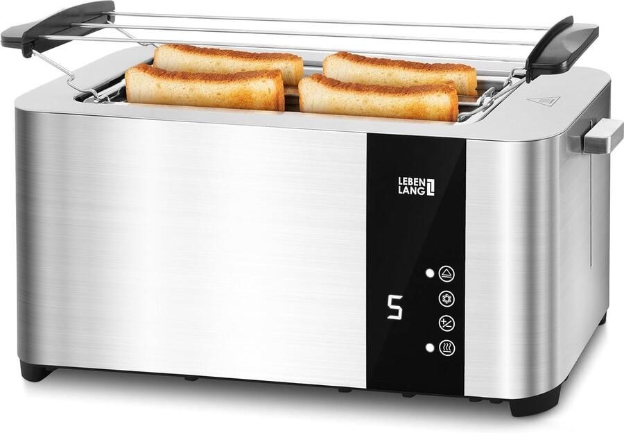 Broodrooster met lange sleuf voor 4 sneden en touchscreen LED-display 1400 W