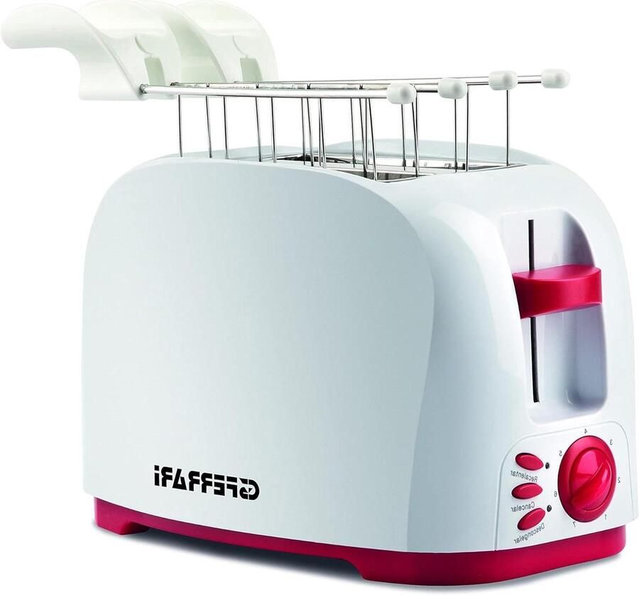 Broodrooster met tang Gevulde toast maker Ontbijt bereiden 7 kookstanden 800 watt Wit