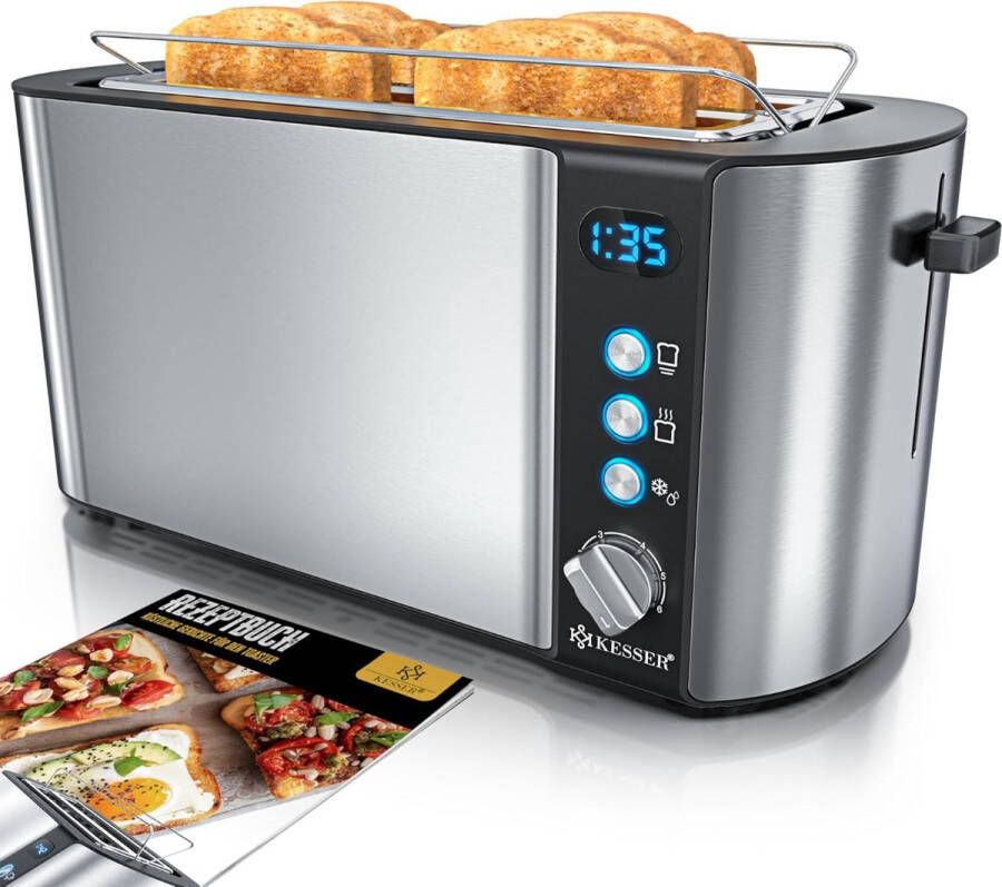 Broodrooster 6 bruiningsniveaus Ontdooi- en opwarmfunctie Broodrooster met meerdere standen Broodrooster zonder tostiklemmen Toastmachine Zes niveaus voor toastkleur Broodrooster met instelbare functies Antraciet