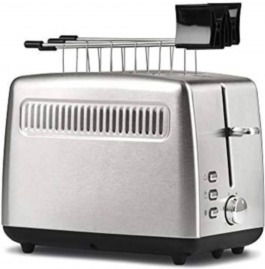 Broodrooster Met Tostiklemmen Extra Brede Sleuven Volledig RVS Broodrooster Met Toasttang Voor Gevulde Toasts Kruimellade Thermostaat Ontdooien- Opwarmen- Veiligheidssysteem