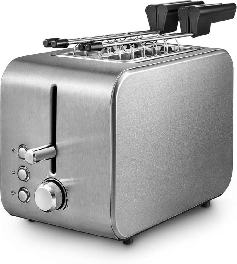 Broodrooster Met Tostiklemmen Extra Brede Sleuven Volledig RVS Broodrooster Met Toasttang Voor Gevulde Toasts Kruimellade Thermostaat Ontdooien- Opwarmen- Veiligheidssysteem