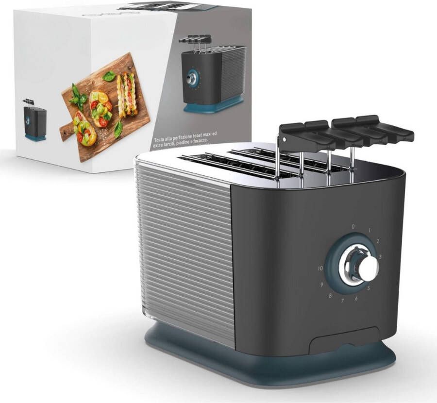 Broodrooster Met Tostiklemmen Extra Brede Sleuven Volledig RVS Broodrooster Met Toasttang Voor Gevulde Toasts Kruimellade Thermostaat Ontdooien- Opwarmen- Veiligheidssysteem