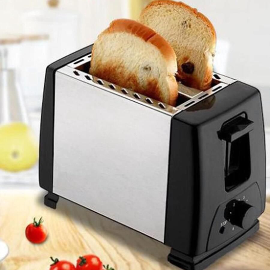 Broodrooster Ontbijtmachine Tosti-ijzer Snel Ontbijten Extra brede sleuven 20x11x16cm Zwart