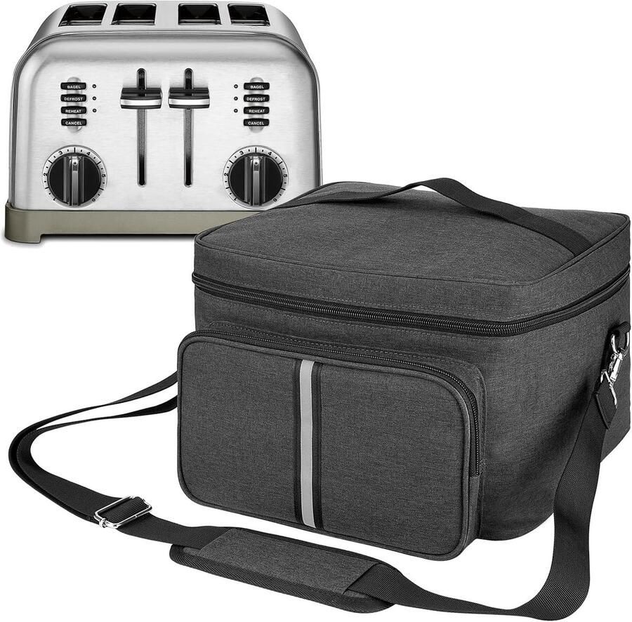 Broodrooster opbergtas compatibel met 4 sneetjes broodrooster draagbare opbergtas met rits voor de meeste broodroosters met 4 sneetjes en extra accessoires (donkergrijs) Donkergrijs Fits