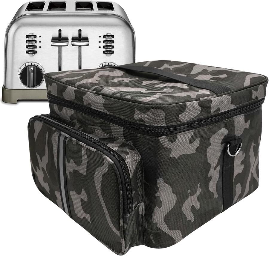 Broodrooster opbergtas compatibel met 4 sneetjes broodroosters broodrooster draagbare opbergtas met rits voor de meeste 4-sneetjes broodroosters en extra accessoires-camouflage