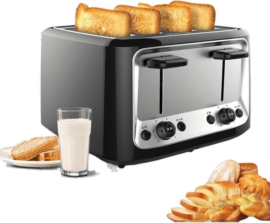 Broodrooster 4 sneetjes Elektrische toaster Ontbijt bereiden Gelijkmatige verwarming 6 bruiningsniveaus Roestvrij staal