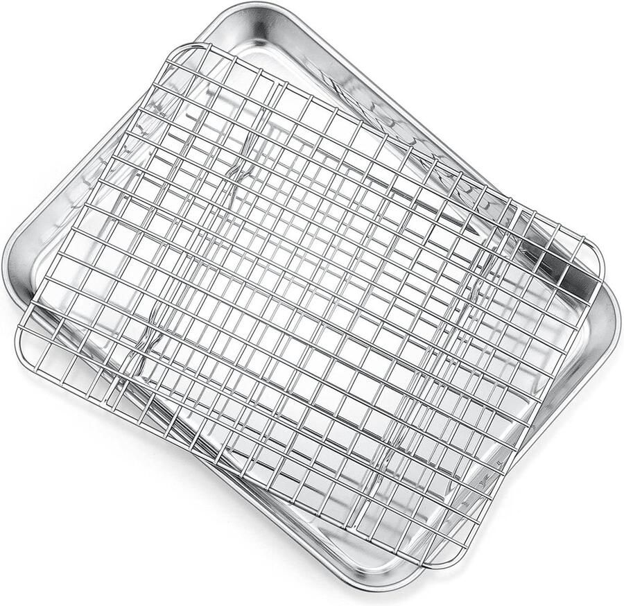 Broodrooster Oven Pan met Rack Bakplaat Koelrek Set Bakken en Braden Roestvrij Staal Zonder Coating