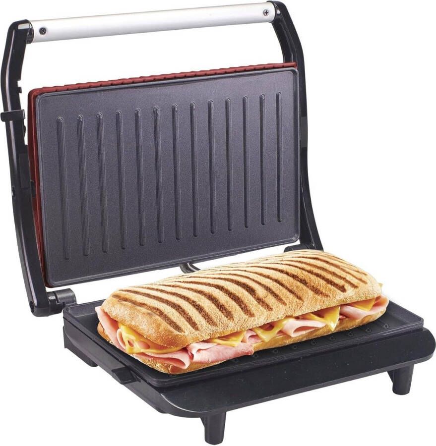 Broodrooster Panini Grill Sandwichtoaster 850W Antiaanbakplaat warmte-Isolerende Handgreep Rood
