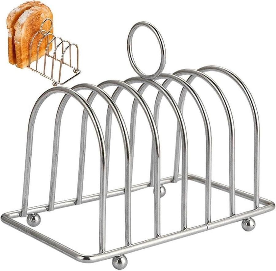 Broodrooster Rek Broodhouder Racks Ontbijt Bereiden Roestvrij Staal 6 Slices Zilver