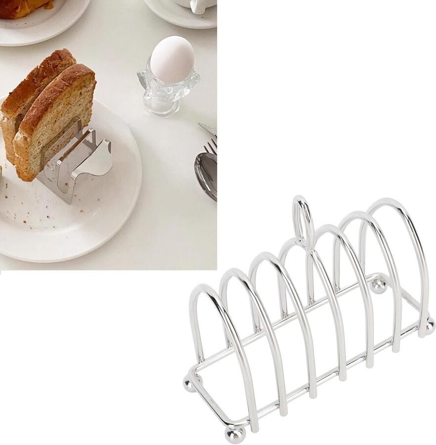 Broodrooster Rek Toast Houder Brood Presenteren Roestvrij Staal 12 x 7 x 7 cm Zilver